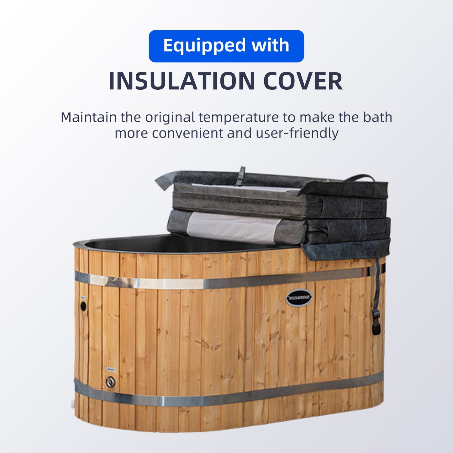 WOODBRIDGE 59" Luxury Cold Plunge Ice Tub with Chiller and Heater, Stainless Steel Liner, Ozone sanitation, Filter circulation system, Insulated Tub Lid, Wood Stool, Wood seat and Chrome Pop-Up Drain