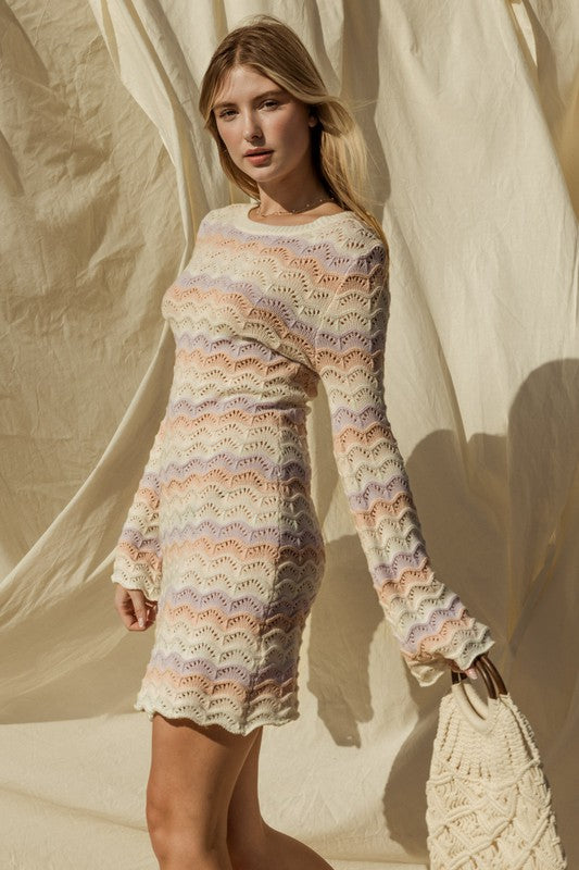 Gilli Round Neck Bell Sleeve Sweater Dress