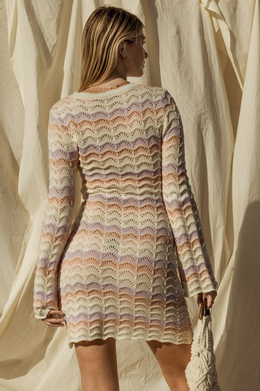 Gilli Round Neck Bell Sleeve Sweater Dress