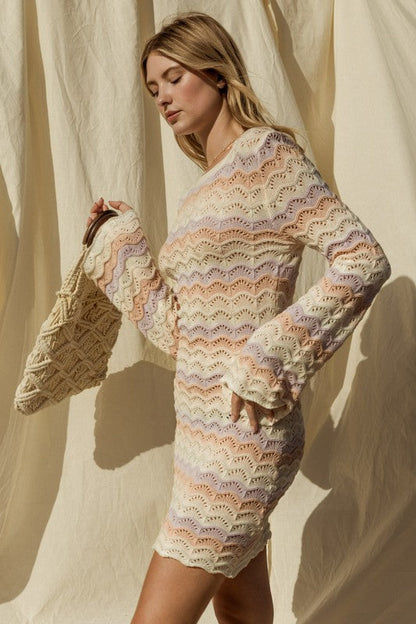 Gilli Round Neck Bell Sleeve Sweater Dress