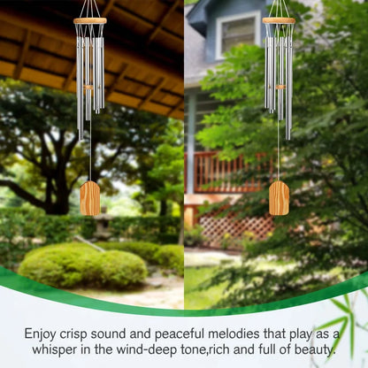 ® 25" Wind Chimes for Outside,Memorial Wind Chimes with 6 Silver Aluminum Tubes and S Hook,Clearance Wind Chimes for Home Garden Hanging Decor,Window Wind Bells