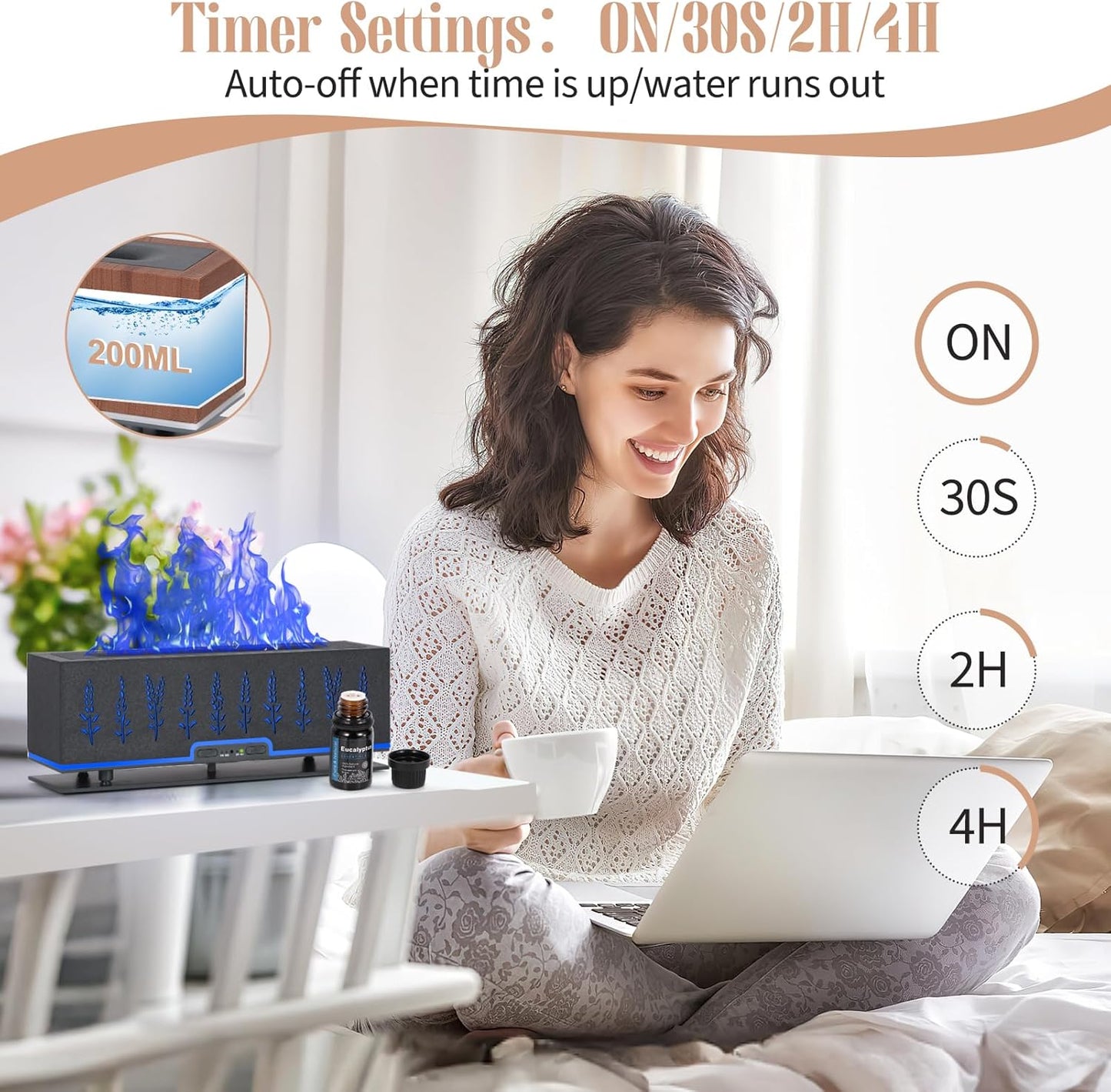 7 Colors Essential Oil Diffuser with 6 Essential Oils Gift Set, 200ML Colorful Flame Aroma Diffuser Aroma 360 Diffuser for Home, Large Room, Bedroom, Office (Gray Set)