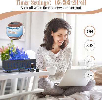 7 Colors Essential Oil Diffuser with 6 Essential Oils Gift Set, 200ML Colorful Flame Aroma Diffuser Aroma 360 Diffuser for Home, Large Room, Bedroom, Office (Gray Set)