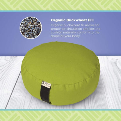 Zafu Meditation Pillows for Sitting on Floor, Yoga Cushion, Cotton/Buckwheat Fill Yoga Pillow, Zafu Meditation Cushion, Zen Kneeling Prayer Pad- Made in USA - 14" round - Natural