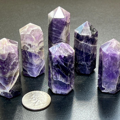 Banded Purple Amethyst Crystal Point Tower Obelisk Carving Bulk