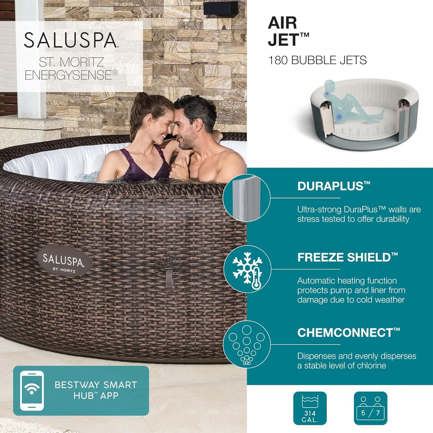 Saluspa St Moritz Airjet 5 to 7 Person Inflatable Hot Tub round
