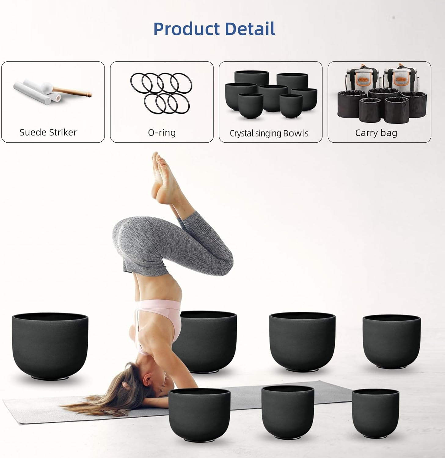 7-12 Inch Black 7 Crystal Singing Bowl Set Frosted Quartz Crystal Sound Therapy Kit with Mallets 2 Cases O-Ring for Yoga Meditation Energy Balancing Reiki Healing