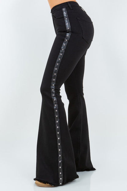 Black Flare Jeans with Studded Side Trim