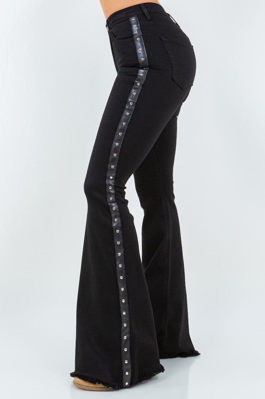 Black Flare Jeans with Studded Side Trim