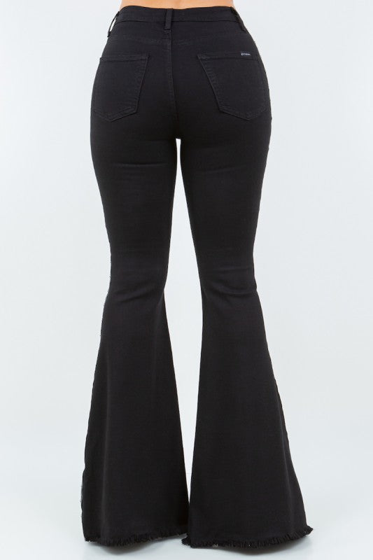 Black Flare Jeans with Studded Side Trim
