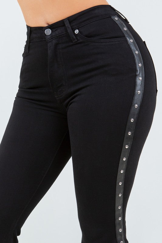 Black Flare Jeans with Studded Side Trim