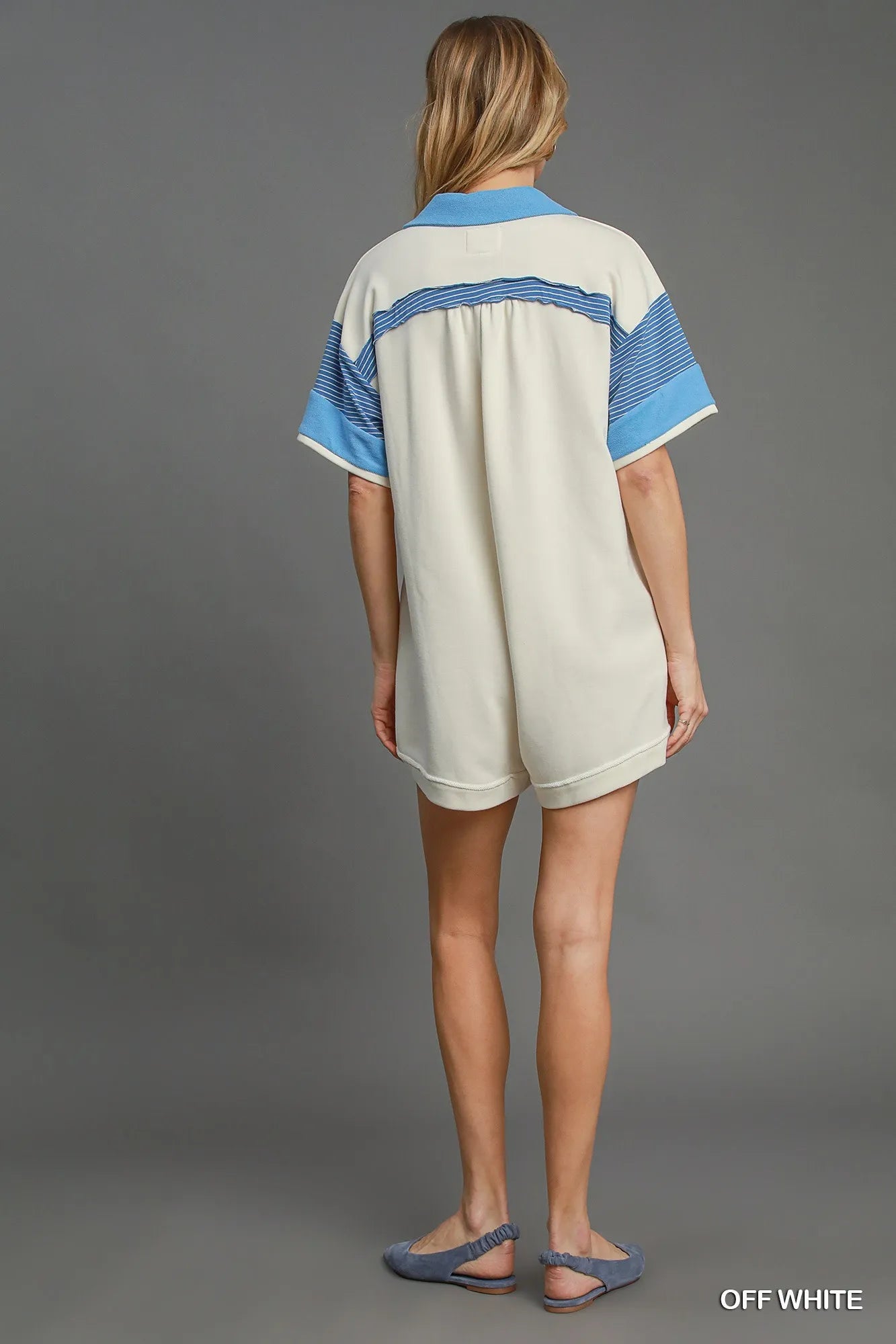 Umgee French Terry Collared Colorblock Romper