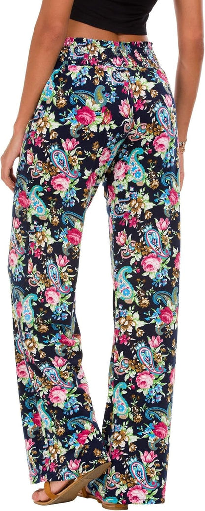 Women'S Boho Palazzo Pants Wide Leg Beach Pants High Waisted Lounge Pants with Pockets