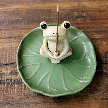 Cute Frog Incense Burner Incense Holder with Lotus Leaf Tray.