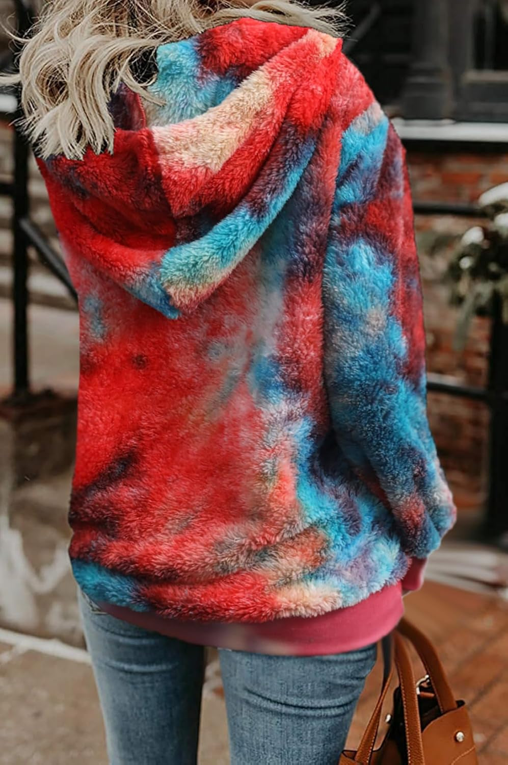 Womens Sherpa Pullover Oversized Fuzzy Hoodie Double Fleece Sweatshirts Fluffy Plaid Outerwear Warm Coats