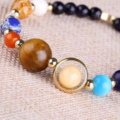 Women Solar System Bracelet Universe Galaxy the Eight Planets Guardian Star Natural Stone Beads Bracelet Bangle for Men
