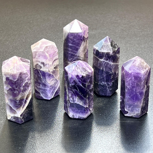 Banded Purple Amethyst Crystal Point Tower Obelisk Carving Bulk