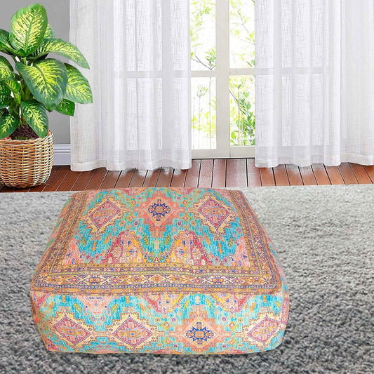 Boho Chic Outdoor Floor Cushion Cover - 24X8 Inches - Square Pillow Case for Garden Party, Pool, Balcony, Patio and More