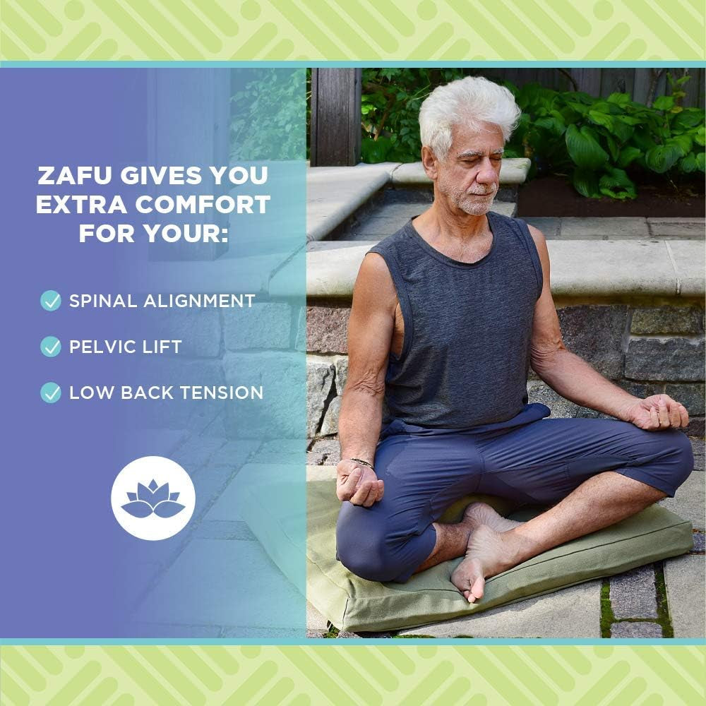 Zafu Meditation Pillows for Sitting on Floor, Yoga Cushion, Cotton/Buckwheat Fill Yoga Pillow, Zafu Meditation Cushion, Zen Kneeling Prayer Pad- Made in USA - 14" round - Natural