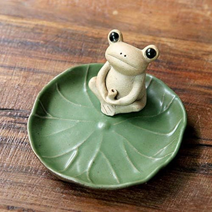 Cute Frog Incense Burner Incense Holder with Lotus Leaf Tray.