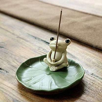 Cute Frog Incense Burner Incense Holder with Lotus Leaf Tray.