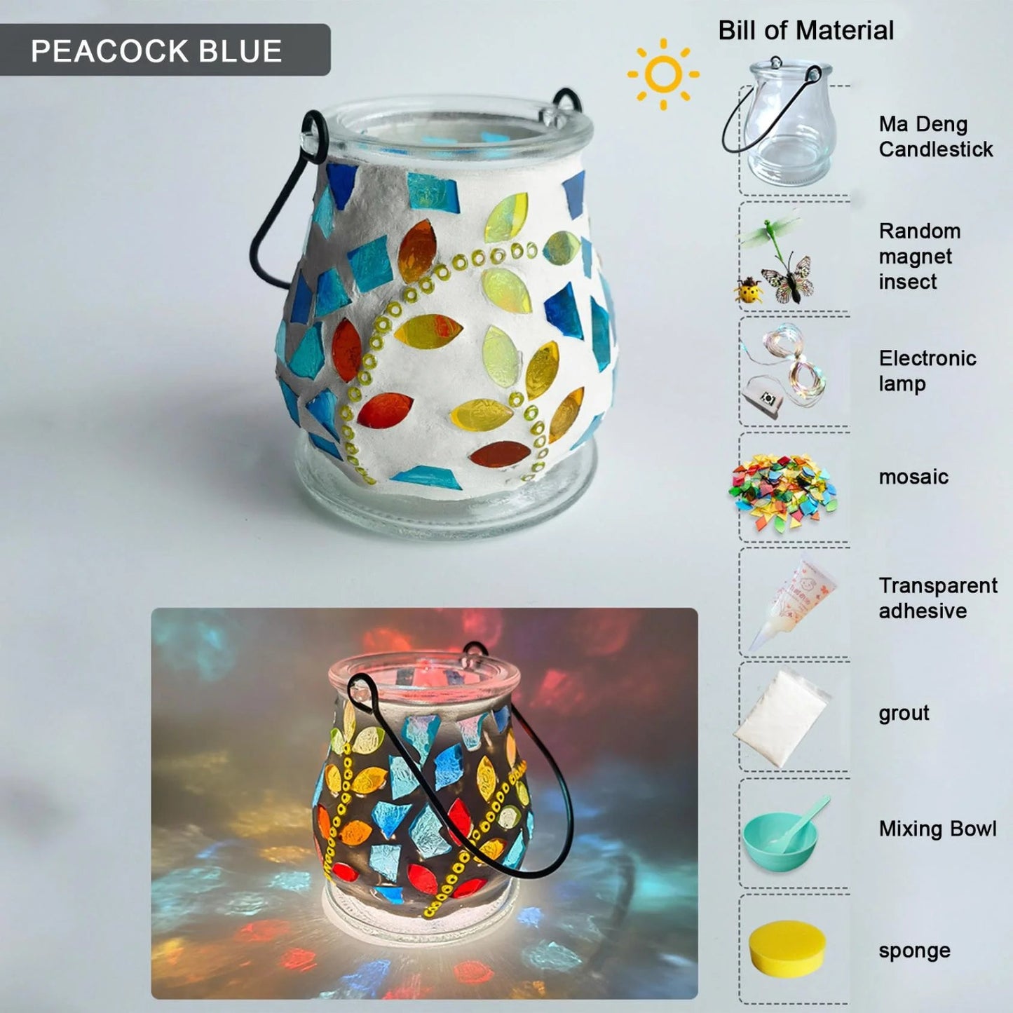 DIY Mosaic Night Light Kit, Make Your Own Mosaic Night Light, DIY Stained Glass Set, Crafts Kit for Teens Adults, Handmade Artwork Gifts Valentines Day Birthday Gift