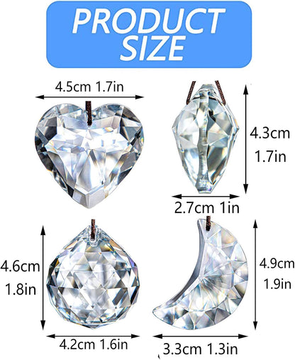 Clear Suncatcher Crystal Prism Ball Heart Moon Window Decor Ornament,Hanging Crystals Prisms for Car Garden,Pack of 3