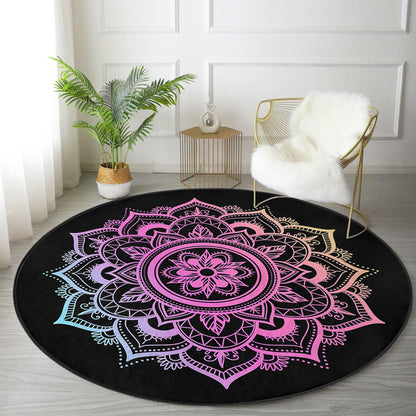 Mandala Round Rug, Meditative Area Rug, Meditation Room Floor Carpet,