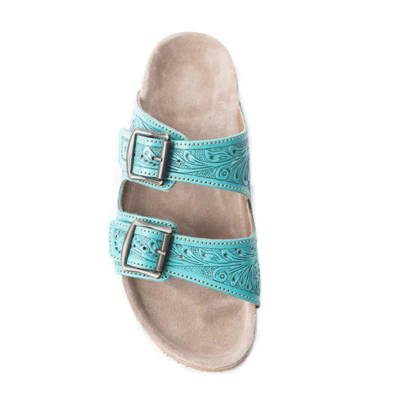 Turquoise Wildflower Wanderer Leather Tooled Sandals