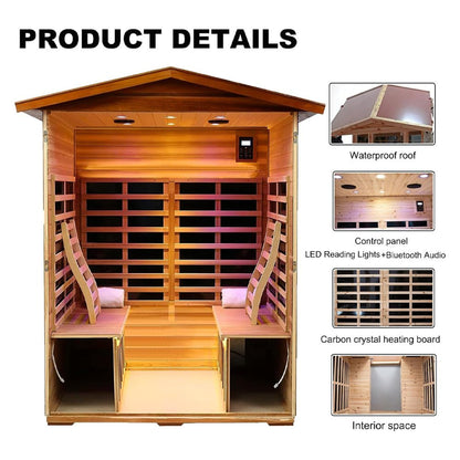 4-Person Luxury Low EMF Outdoor FAR Infrared Home Sauna With Bluetooth Audio, 2050W (SAK15372)