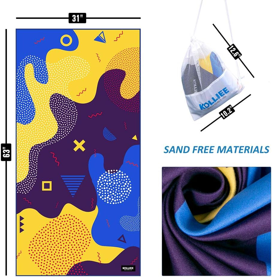 Microfiber Beach Towels Sand Free Quick Dry Portable Pool Towels Colorful Compact Absorbent Beach Towels with Bag Beach Towels for Adults Girls Women 31X63 Inch (Yellow)