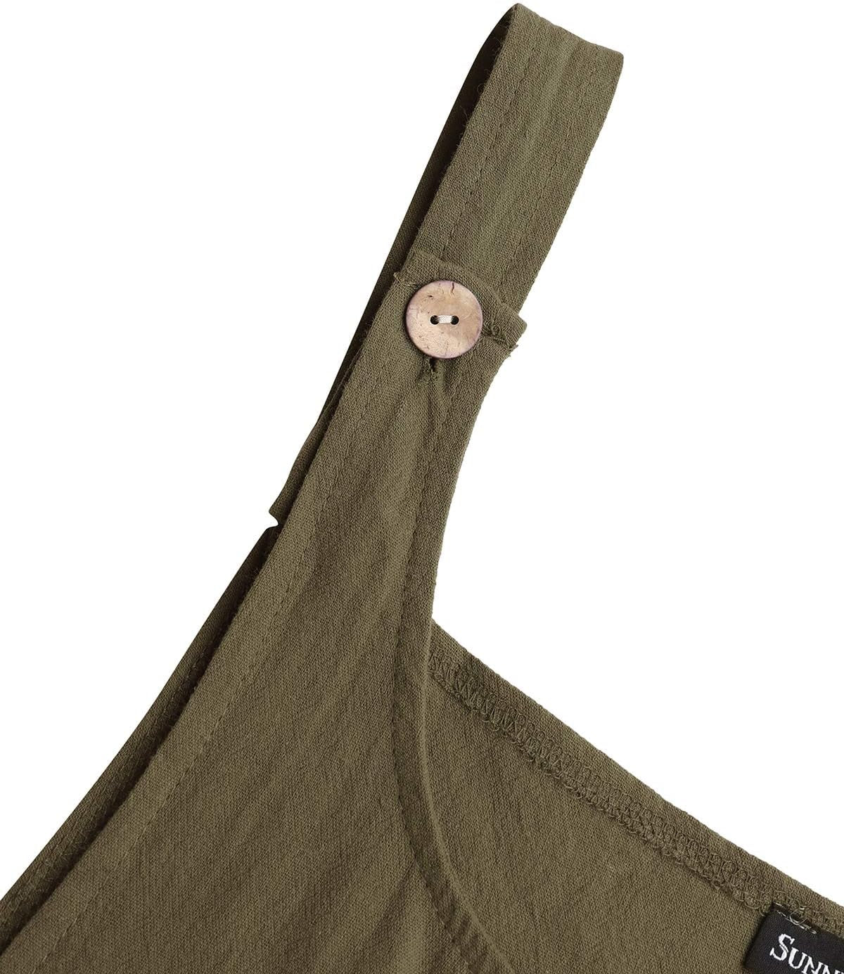 Women'S Casual Loose Jumpsuits Button Strap Sunflower Print Bib Overall with Pockets 04-Khaki X-Large