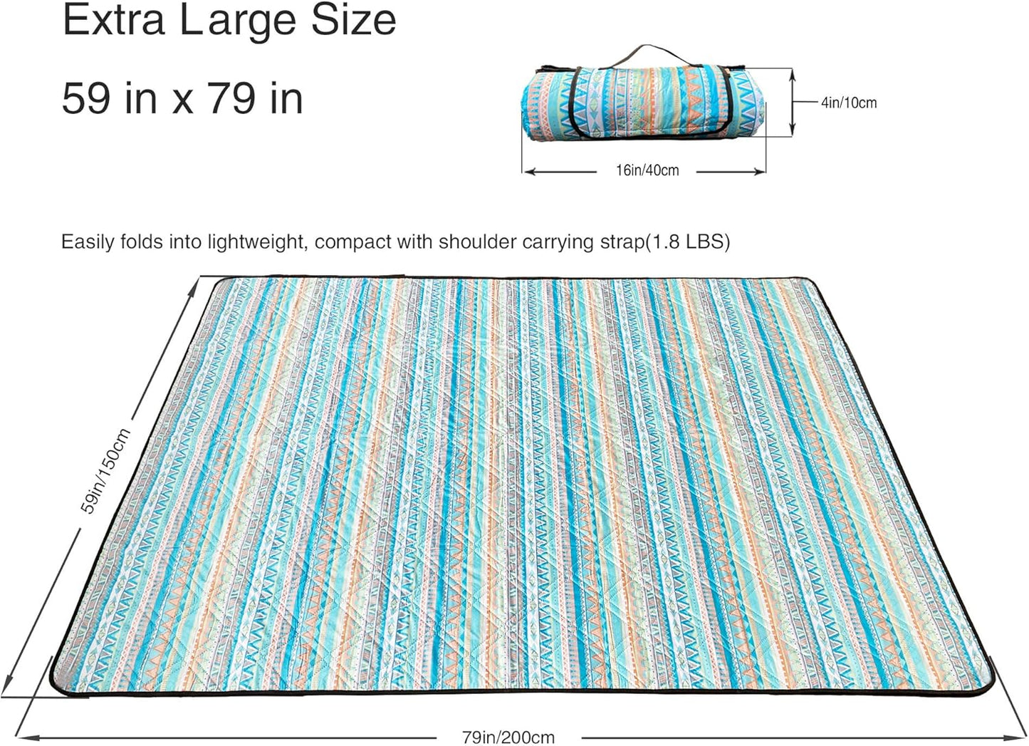 Picnic Blanket Beach Blanket Sandproof Waterproof 79''X59'' 3 Layers, Sandproof Beach Blanket, Picnic Blanket Waterproof Extra Large Beach Blanket (Bohemia 79X59)