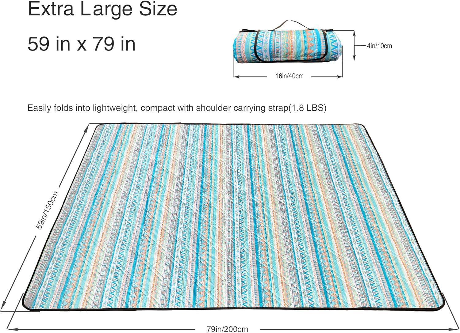 Picnic Blanket Beach Blanket Sandproof Waterproof 79''X59'' 3 Layers, Sandproof Beach Blanket, Picnic Blanket Waterproof Extra Large Beach Blanket (Bohemia 79X59)