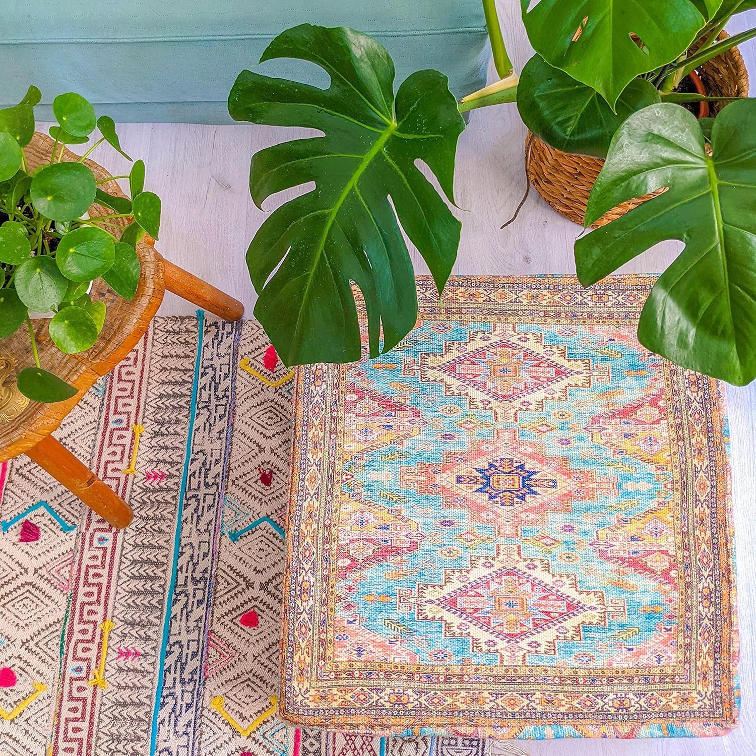 Boho Chic Outdoor Floor Cushion Cover - 24X8 Inches - Square Pillow Case for Garden Party, Pool, Balcony, Patio and More