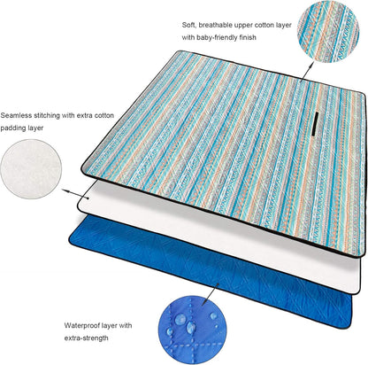 Picnic Blanket Beach Blanket Sandproof Waterproof 79''X59'' 3 Layers, Sandproof Beach Blanket, Picnic Blanket Waterproof Extra Large Beach Blanket (Bohemia 79X59)