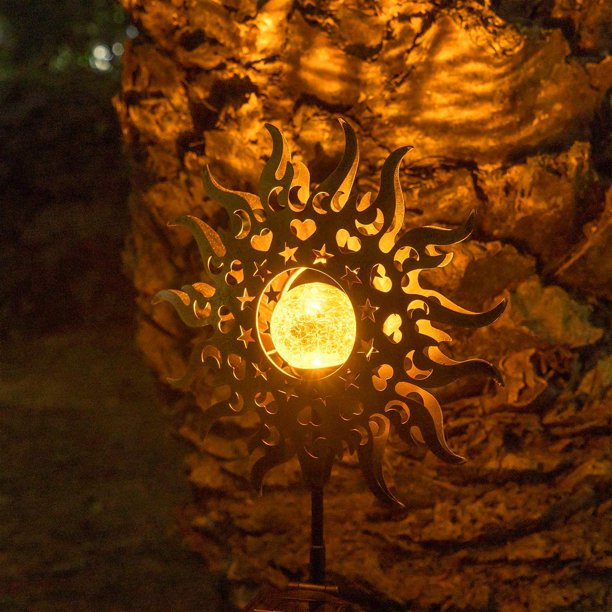 SolarEra Garden Stake Solar Lights Outdoor Sun Decor, Crackle Glass