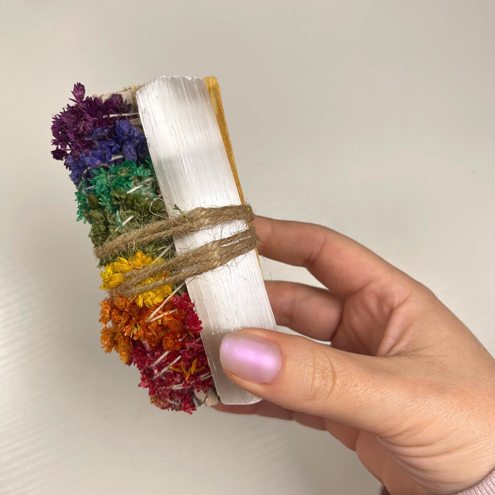4" Ethically Sourced Chakra Flower & Sage Cleansing Bundle