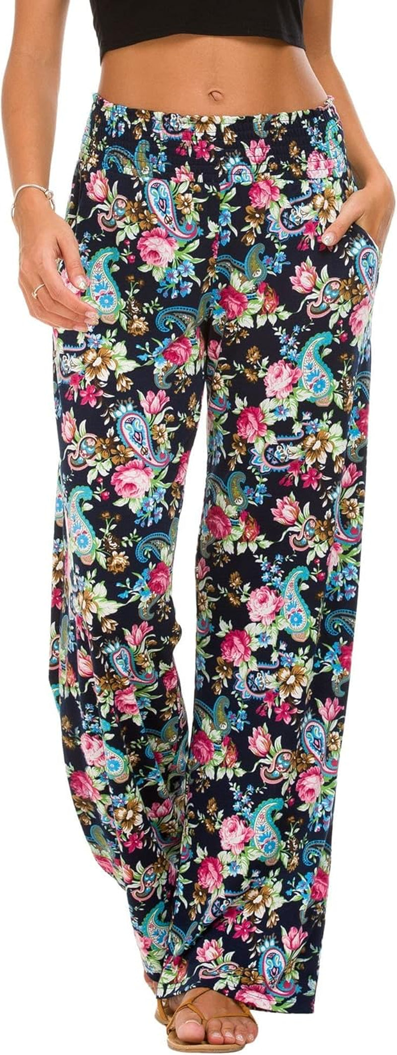 Women'S Boho Palazzo Pants Wide Leg Beach Pants High Waisted Lounge Pants with Pockets