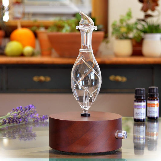 Aromis Premium Glass Essential Oils Nebulizer - Waterless Diffuser for Aromatherapy - Handmade Oil Diffuser, Wooden Base, No Plastic, No Heat, No Battery, No Leds - Solum Nox Vitis