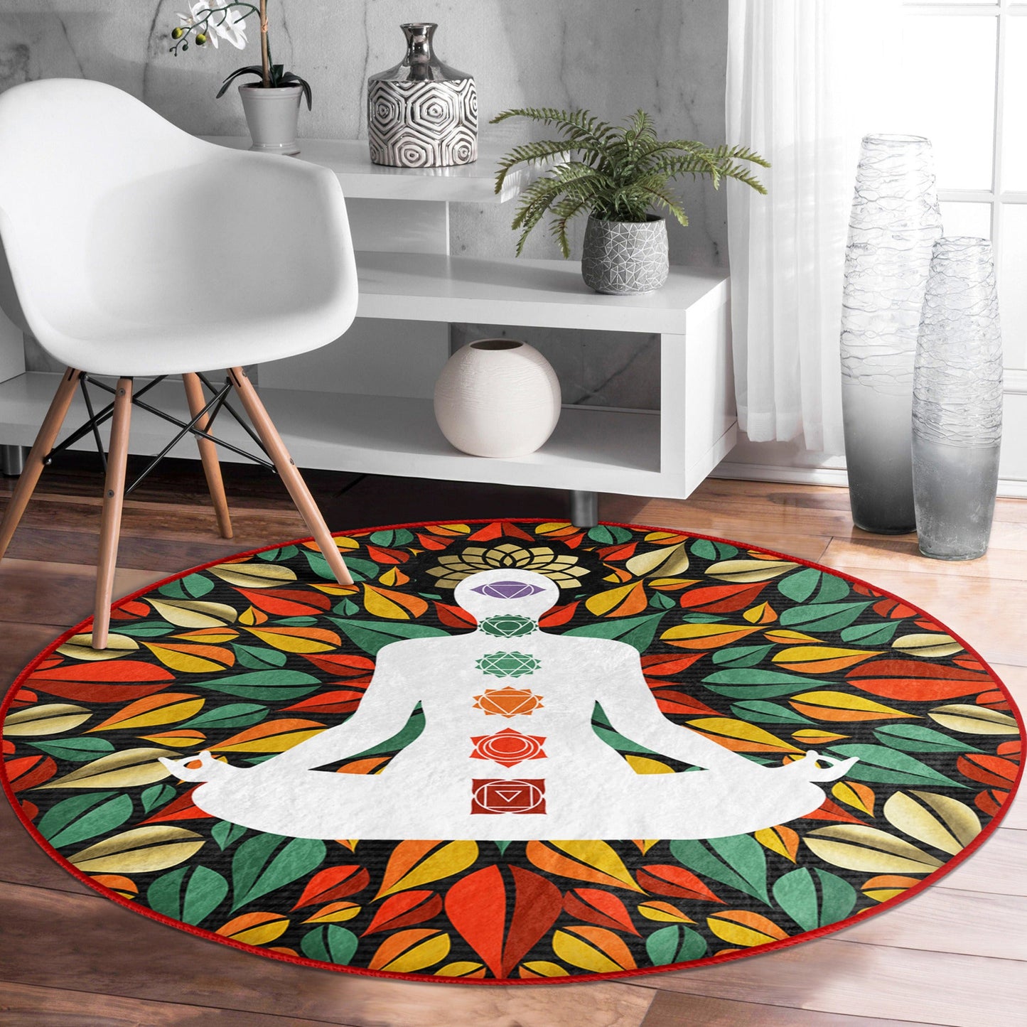 Seven Chakra Yoga Round Rug , Meditation Room Circle Carpet, Yoga Room