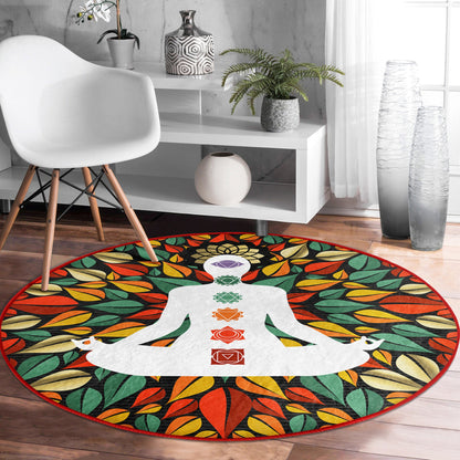 Seven Chakra Yoga Round Rug , Meditation Room Circle Carpet, Yoga Room