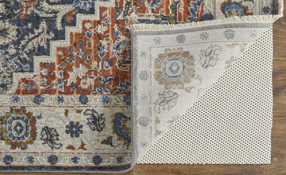 12' X 15' Ivory Charcoal And Blue Oriental Area Rug With Fringe