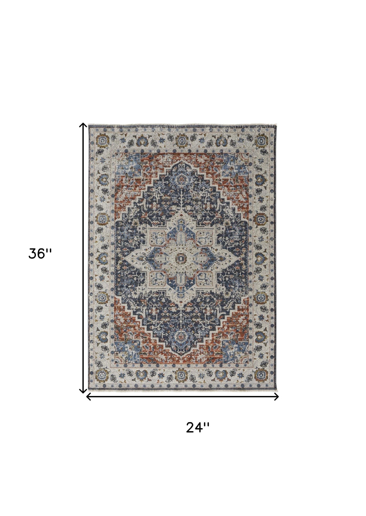 12' X 15' Ivory Charcoal And Blue Oriental Area Rug With Fringe