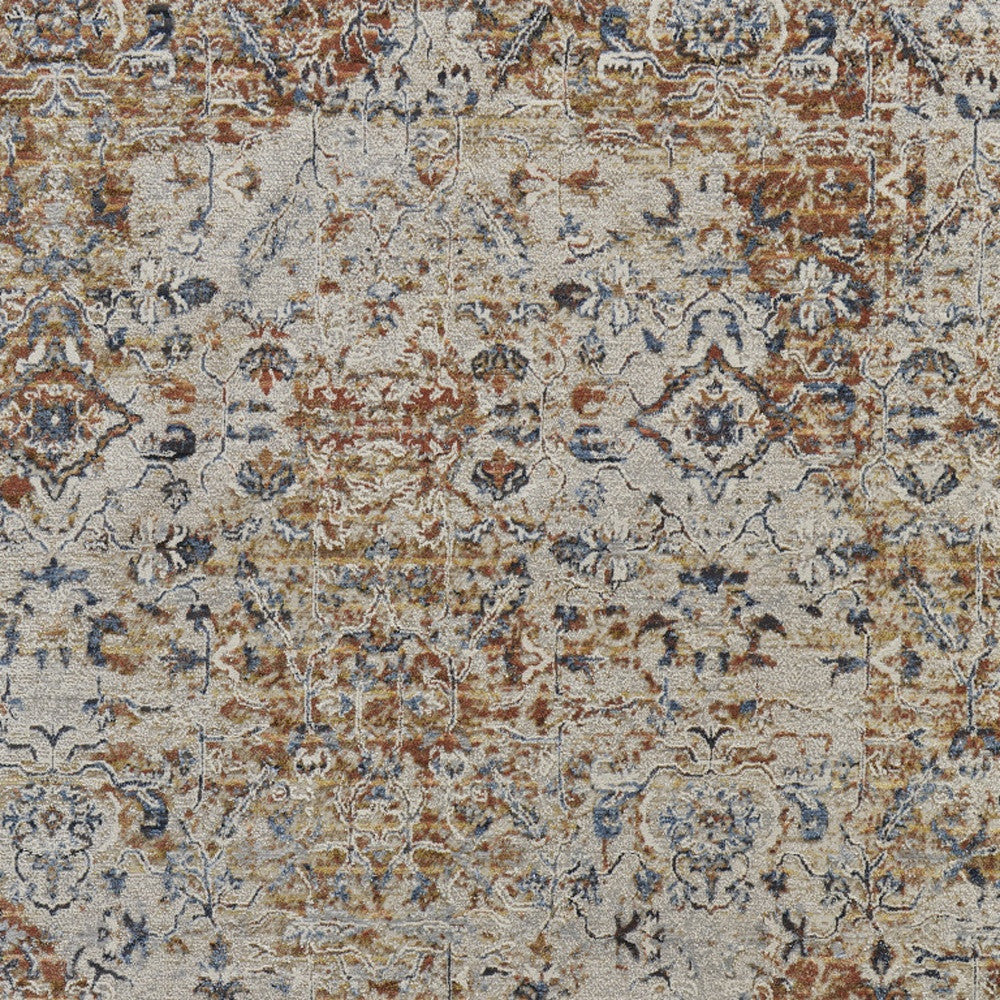 12' X 15' Tan Ivory And Orange Floral Power Loom Area Rug With Fringe