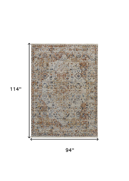 12' X 15' Tan Ivory And Orange Floral Power Loom Area Rug With Fringe