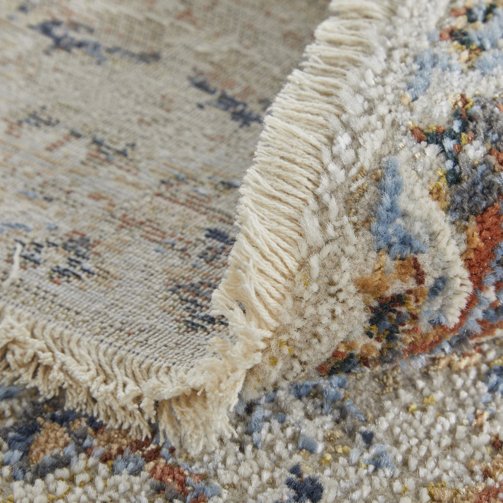 12' X 15' Tan Ivory And Orange Floral Power Loom Area Rug With Fringe