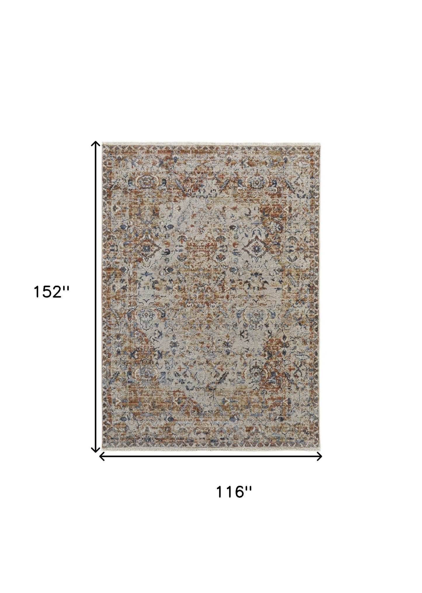 12' X 15' Tan Ivory And Orange Floral Power Loom Area Rug With Fringe