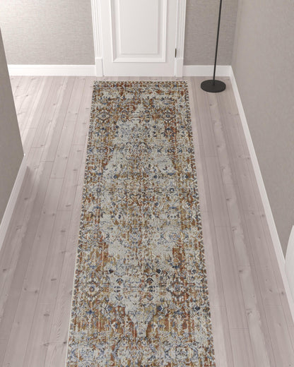 12' X 15' Tan Ivory And Orange Floral Power Loom Area Rug With Fringe