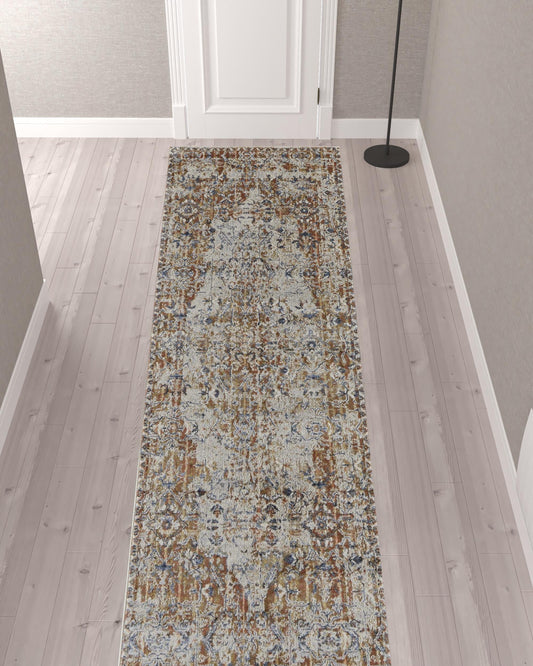 12' X 15' Tan Ivory And Orange Floral Power Loom Area Rug With Fringe